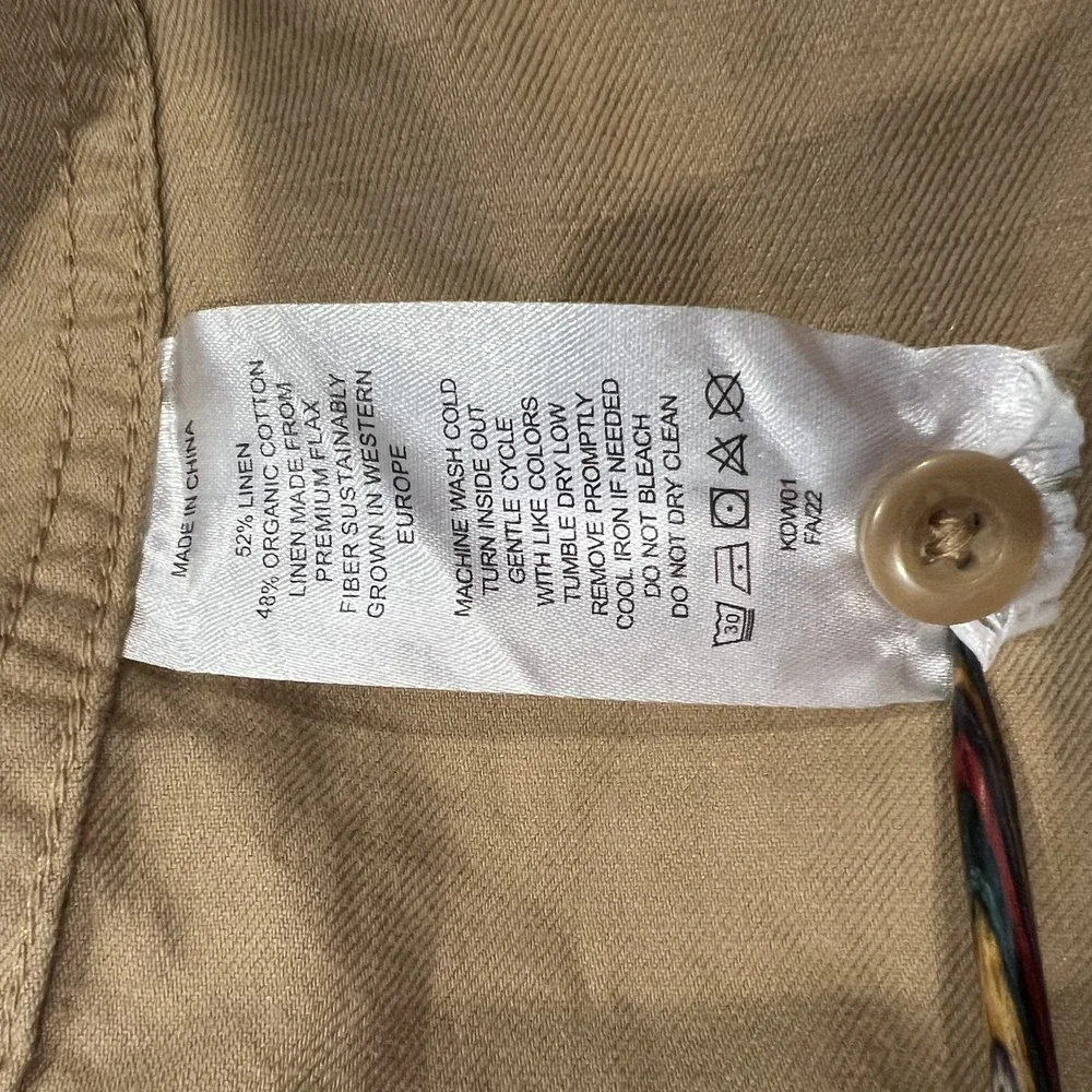 QUINCE Organic Cotton Linen Twill Jumpsuit Women L Long Sleeve Camel Sustainable